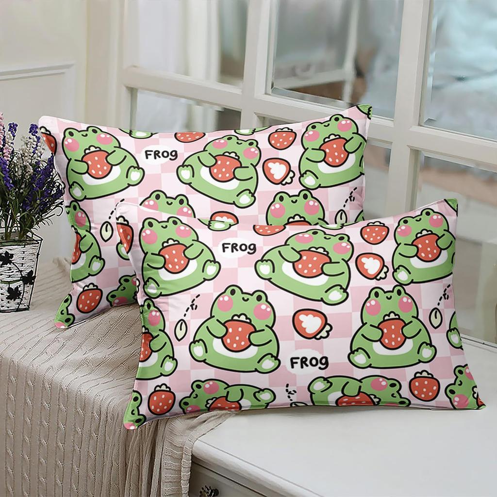 Милый мультяшный узор с лягушкой Шапка на кровать из трех частей Цифровая печать Постельное белье Шапка на кровать Набор из трех частей Дети и взрослые
