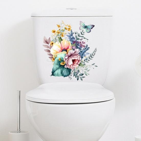 Toilet Sticker Floral Pattern Toilet Lid Sticker Self-Adhesive Bathroom Decal for Home
