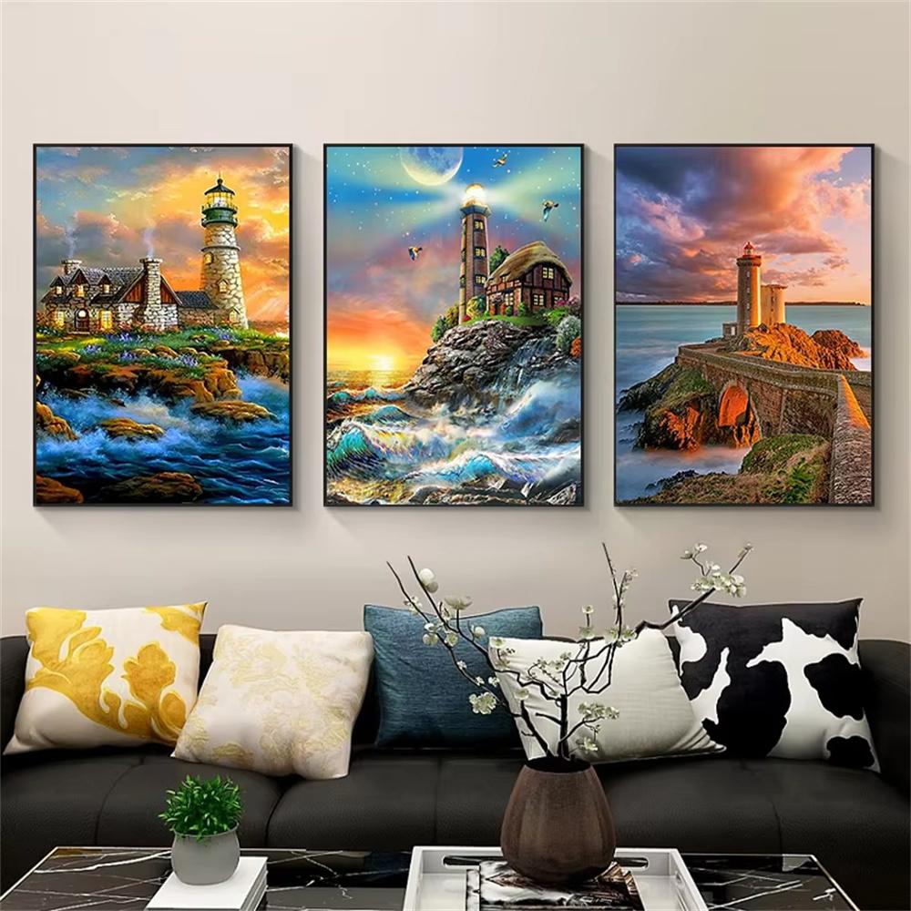 5D DIY Алмазная картина Морской пейзаж Архитектура Алмазная вышивка Картина Полная круглая Алмазная мозаика DIY Домашний декор Подарки