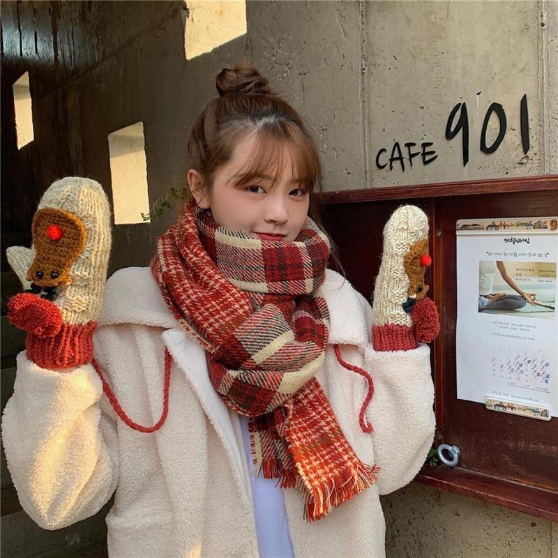 Scarf Women's Winter Christmas Imitation Cashmere Double Sided Red Plaid Scarf Scarf Shawl Thick Warm Green Student