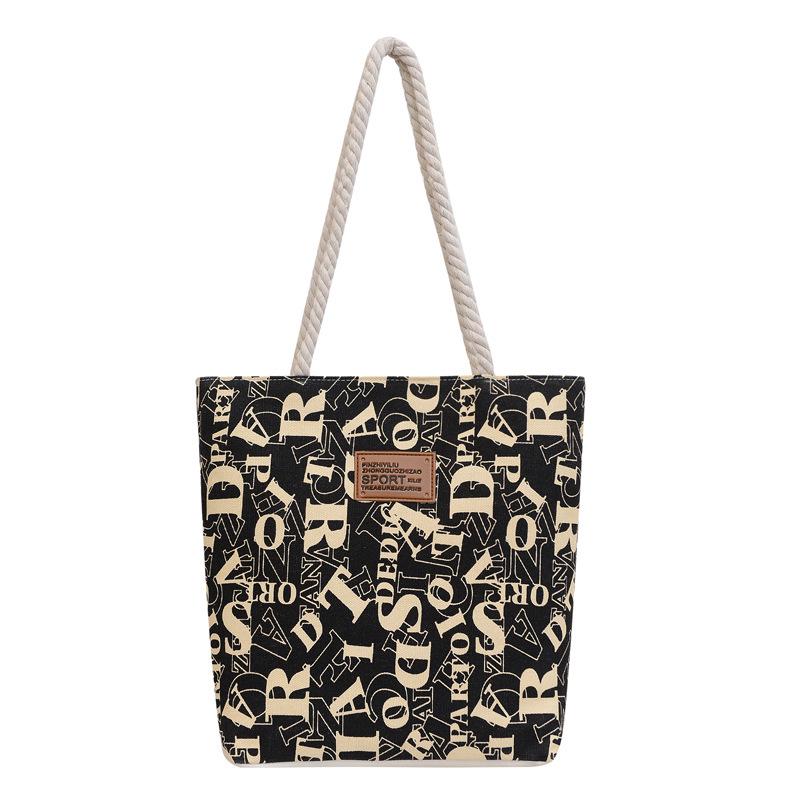 2025 Women's Korean Style Fashion Tote: Large Capacity Canvas Shoulder Shopping Bag with Print Design