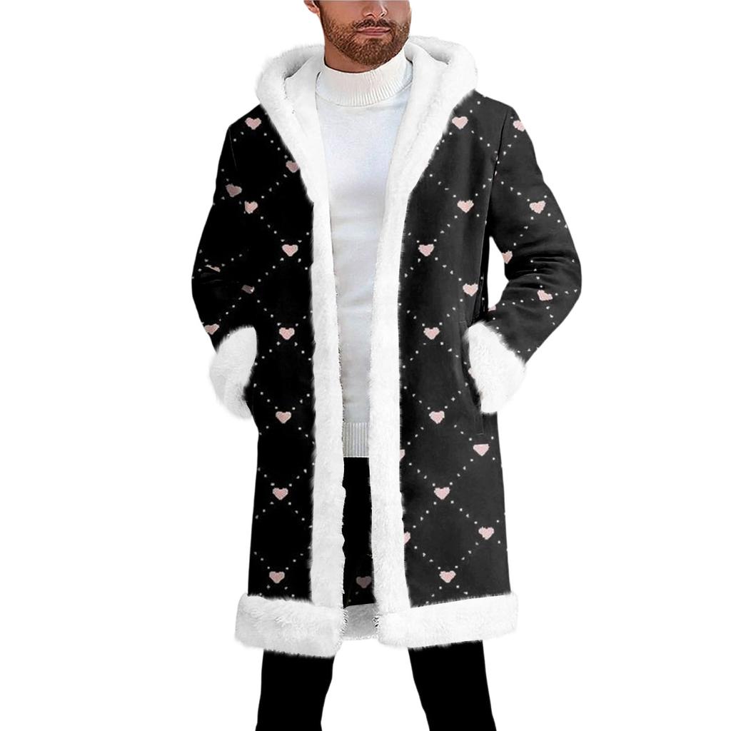 Мужской кардиган с капюшоном, длинное пальто для сохранения тепла