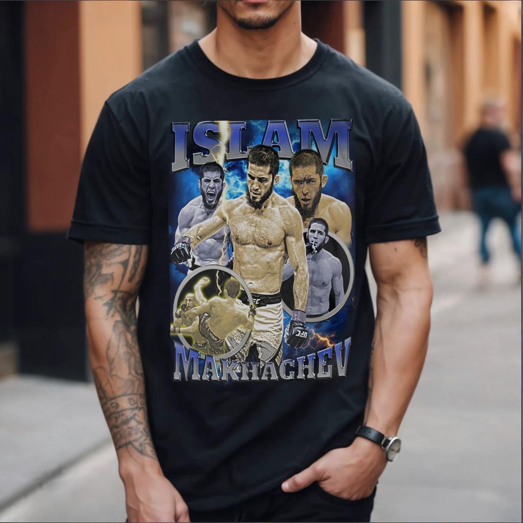 Графическая футболка UFC Ислама Махачева Винтажная Унисекс Тяжелый Хлопок