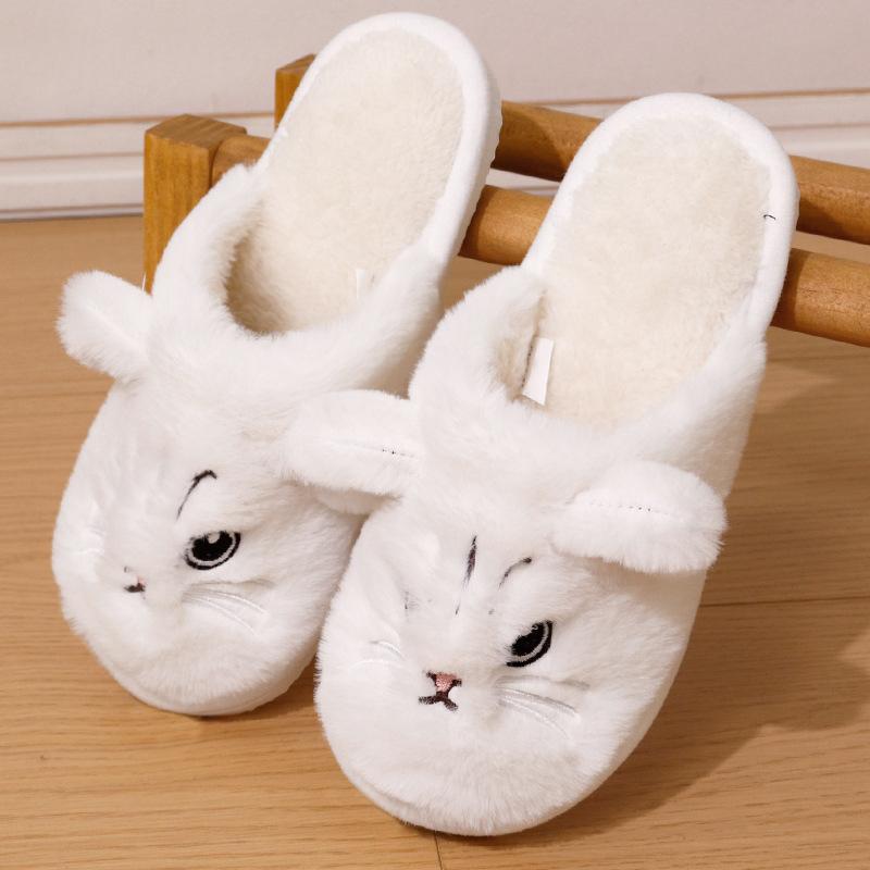 Модные милые розовые кошачьи хлопковые тапочки женские удобные домашние с мягкой подошвой теплые пушистые тапочки женские противоскользящие домашние плюшевые шлепанцы обувь для пары