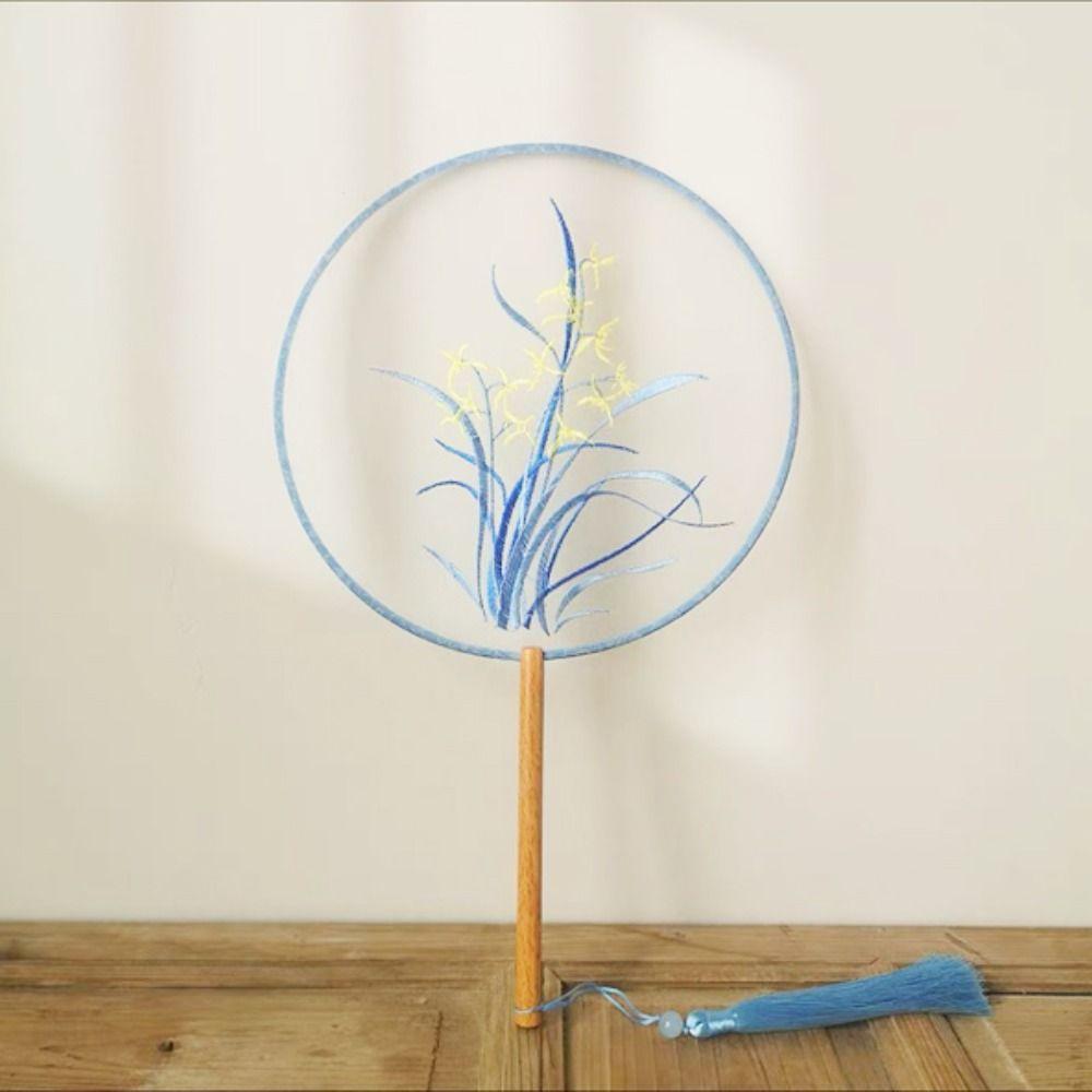 Wedding Home Decor Handheld with Pendant Photography Prop Embroidery Fan Silk Fan Chinese Style Fan