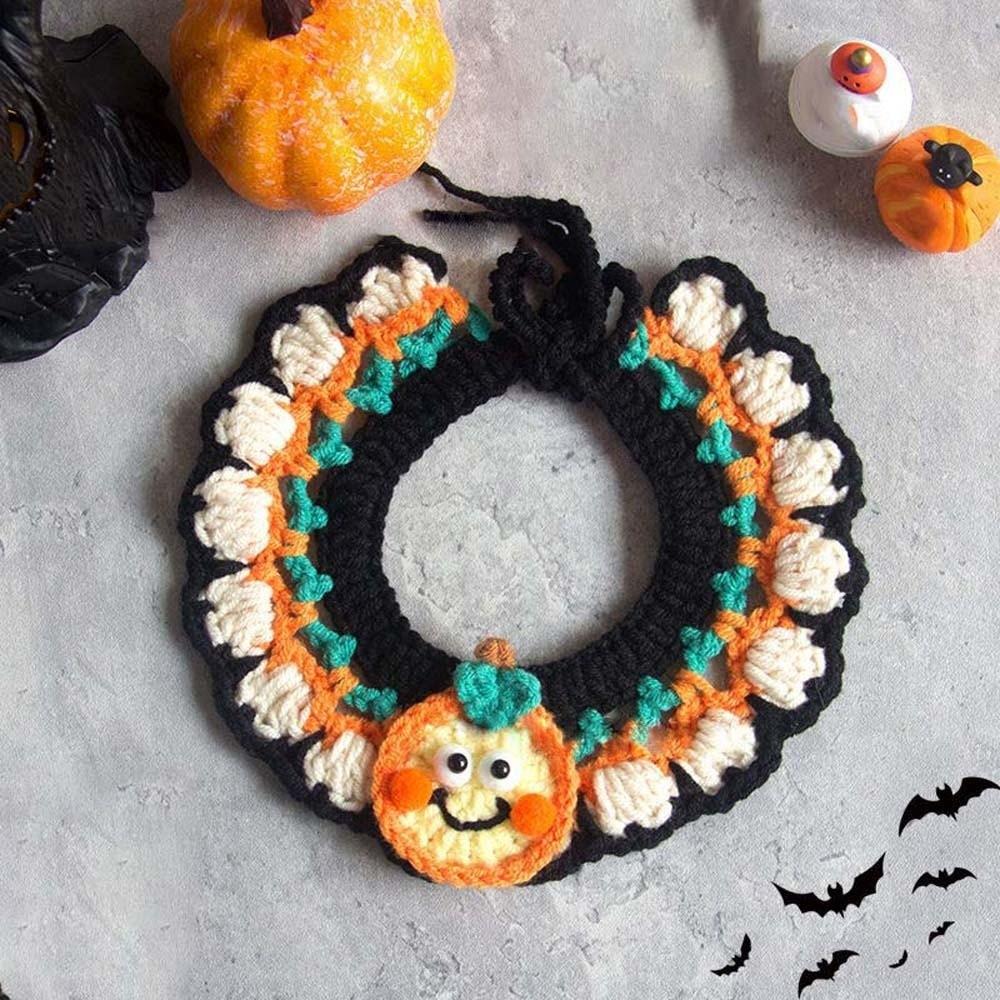 Clothes Halloween Cat Headgear Pumpkin Cat Woven Hat Bib Halloween Pets Costumes  Pet Accessories