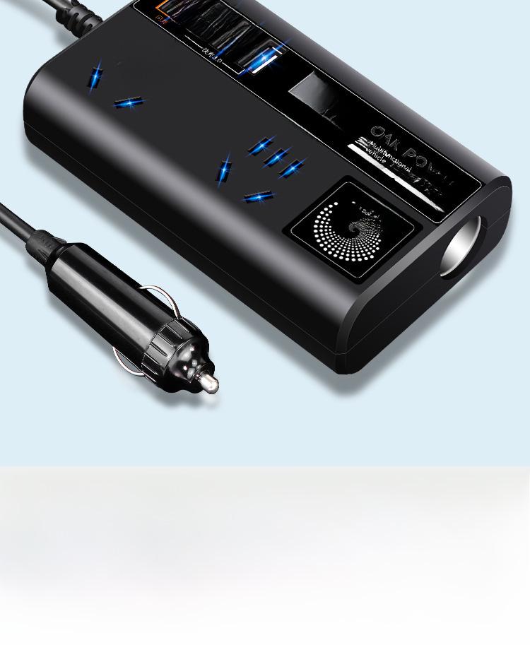 Автомобильный инвертор с двойным напряжением, быстрой зарядкой через USB и цифровым дисплеем (12В/24В до 220В)