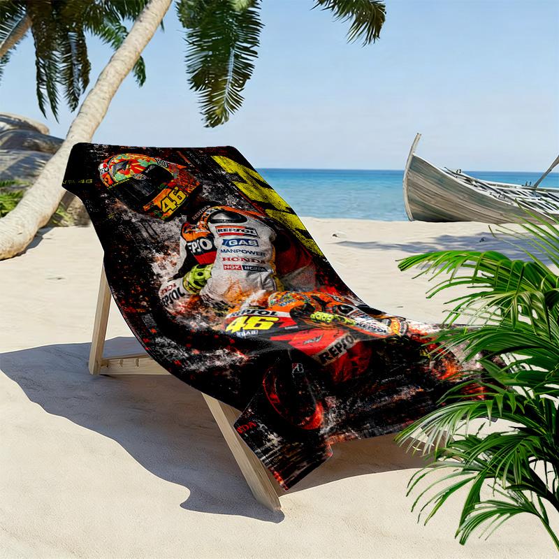 Valentino Rossi Motor Print Beach Towel, Large Soft Quick Dry Towel for Beach Camping Swimming