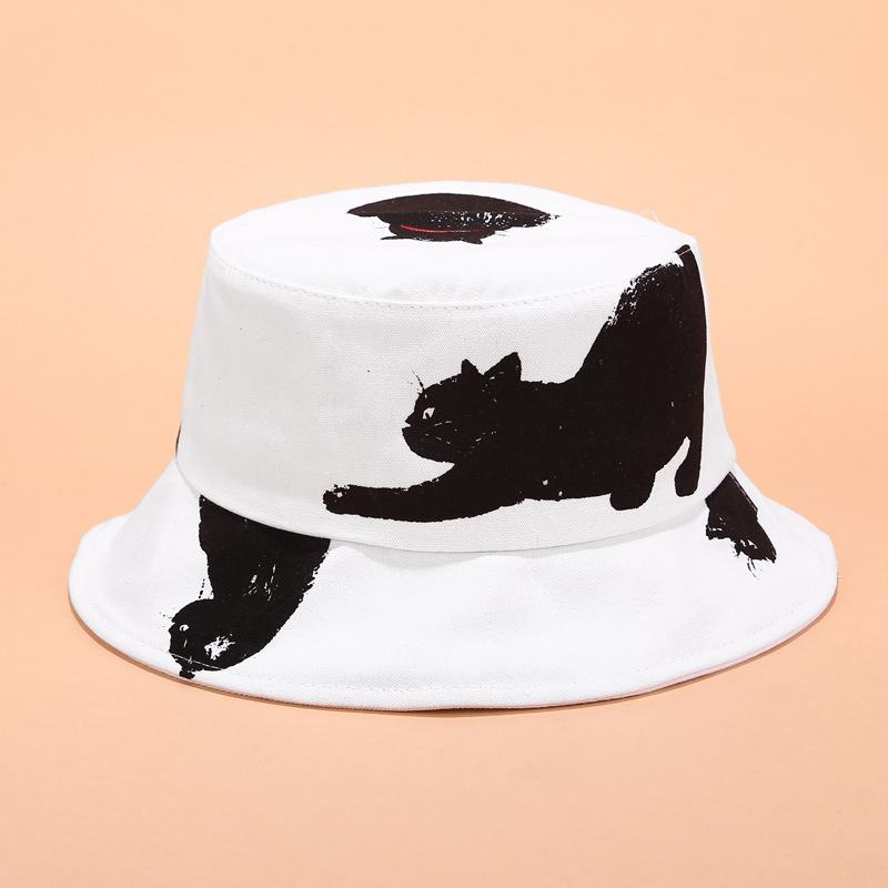 Шляпа для отдыха на природе, повседневная шляпа рыбака, шляпа от солнца, симпатичная шляпа-ведро с изображением кота, полностью соответствующая шляпа-ведро с принтом