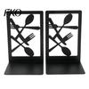 Cutlery Bookends 1 Pair Kitchen Metal Decorative Bookend for Shelves, Heavy Duty Non-Skid Book Cooking Theme Holder Stand, Black Support Stopper