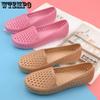 Summer Hole Soft Sole Flat Heel Shoes Women's PVC Close Toe Hollow Out Sandals Solid Color Anti Slip Work Shoes