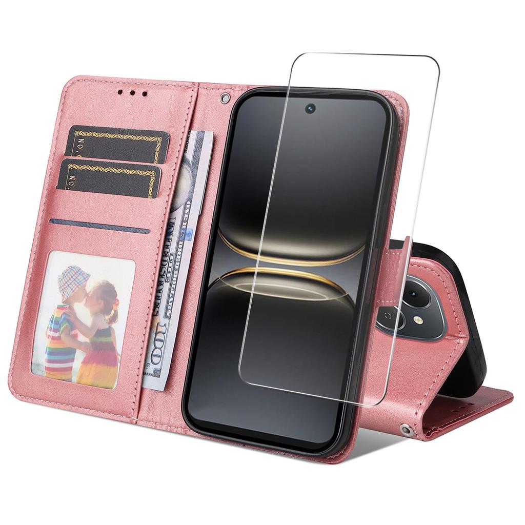 For TECNO Spark 40C PU Leather Wallet Case Phone Stand Cover with Tempered Glass