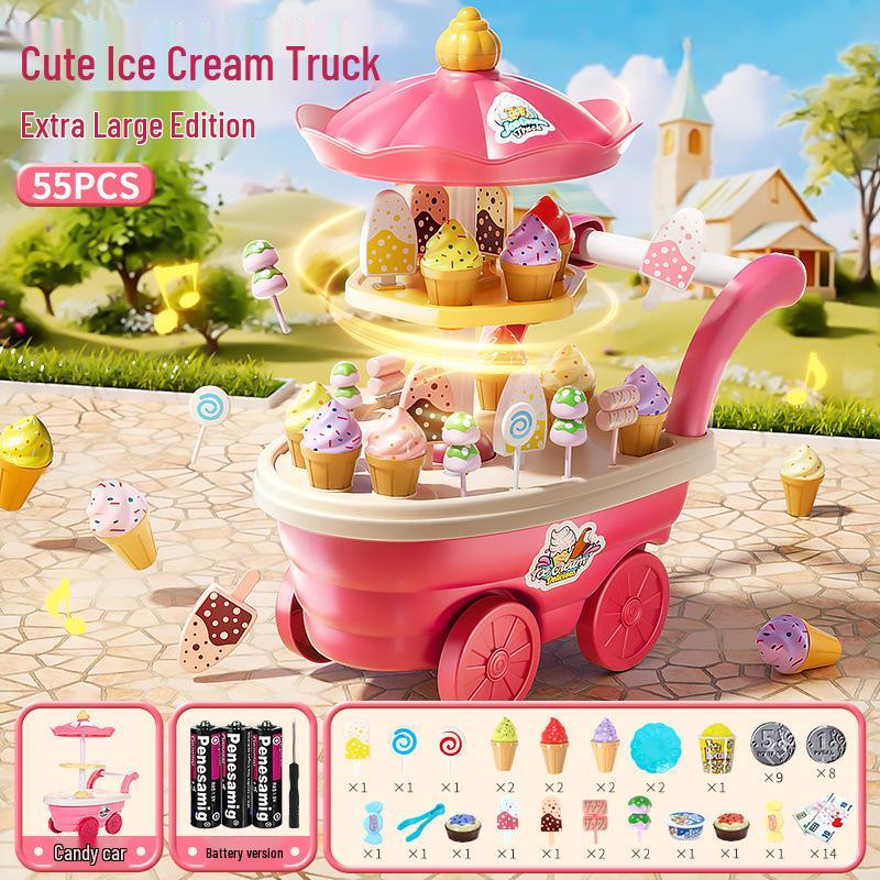 Children's Ice Cream Handcart & Music Toy Set - Ice Cream Machine & Motorcycle Role Play
