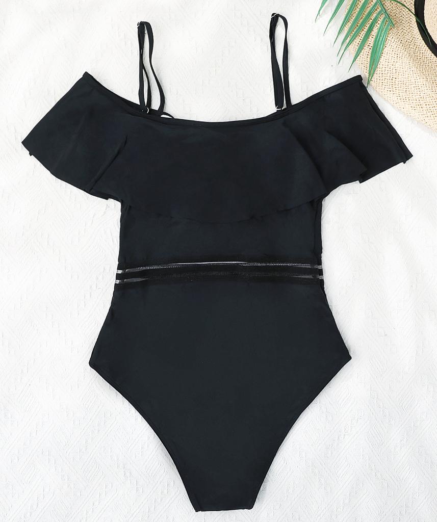 Женский купальник, черная лямка, сексуальный цельный тонкий купальник с высокой талией, бикини