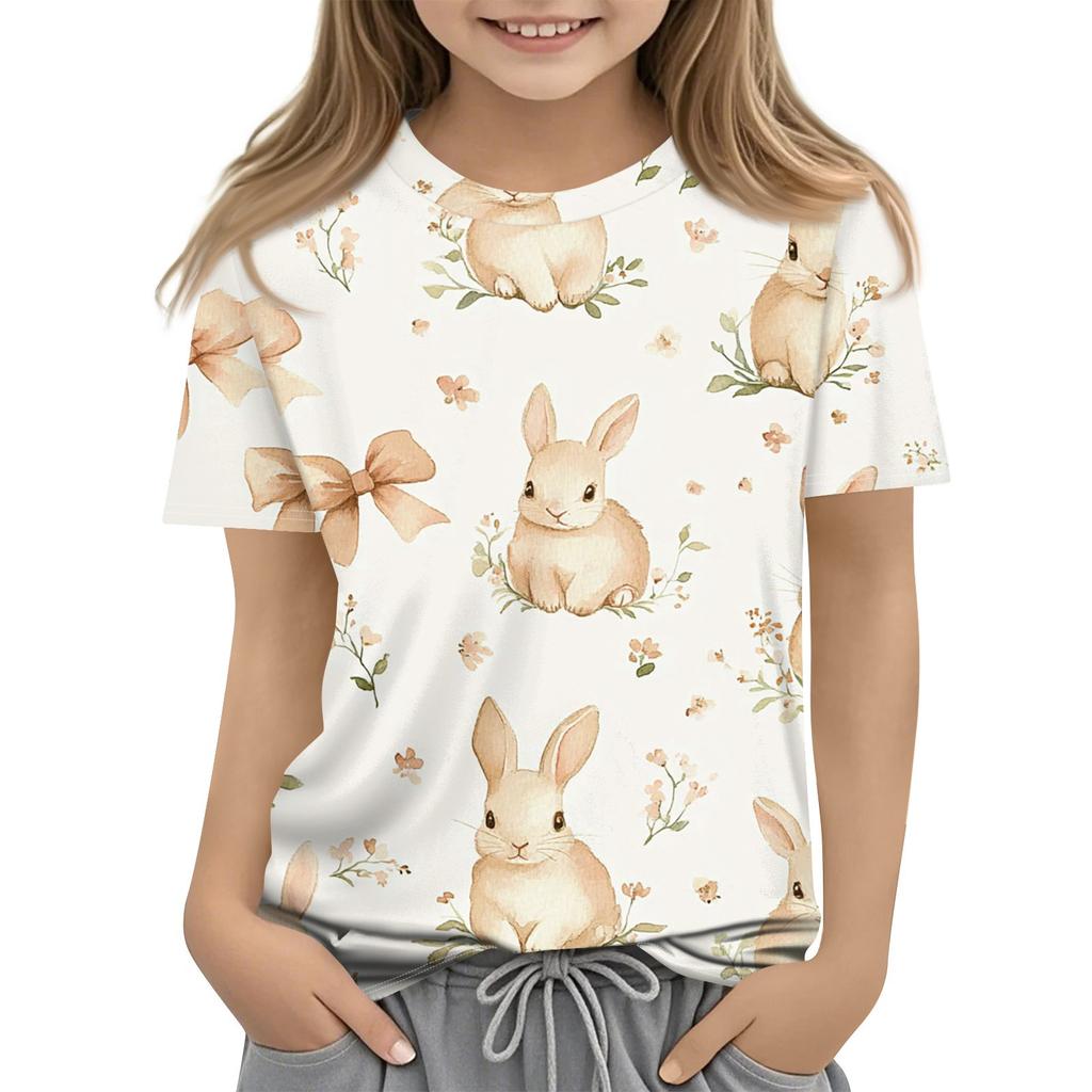 Детская модная повседневная футболка с коротким рукавом и принтом в виде Пасхи и круглым вырезом