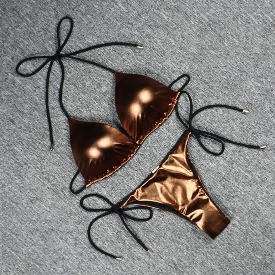 2 Pcs/Set Women Bikini Set Smooth Surface Reflective Padded Wire Free
