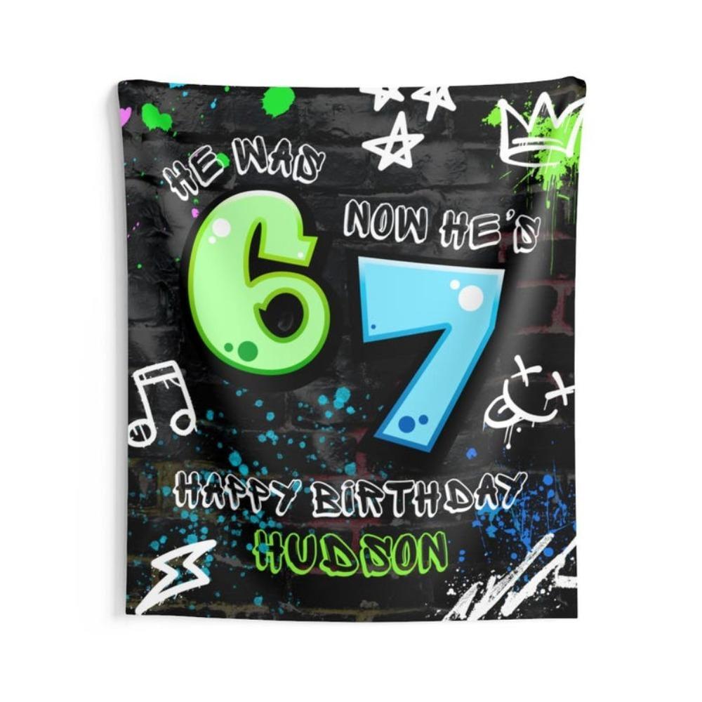 6 7 Birthday Tapestry Single Sided 2D Print Soft Polyester Wall Tapestry Kids Birthday Party Decor Fun Energetic Accessory Gift