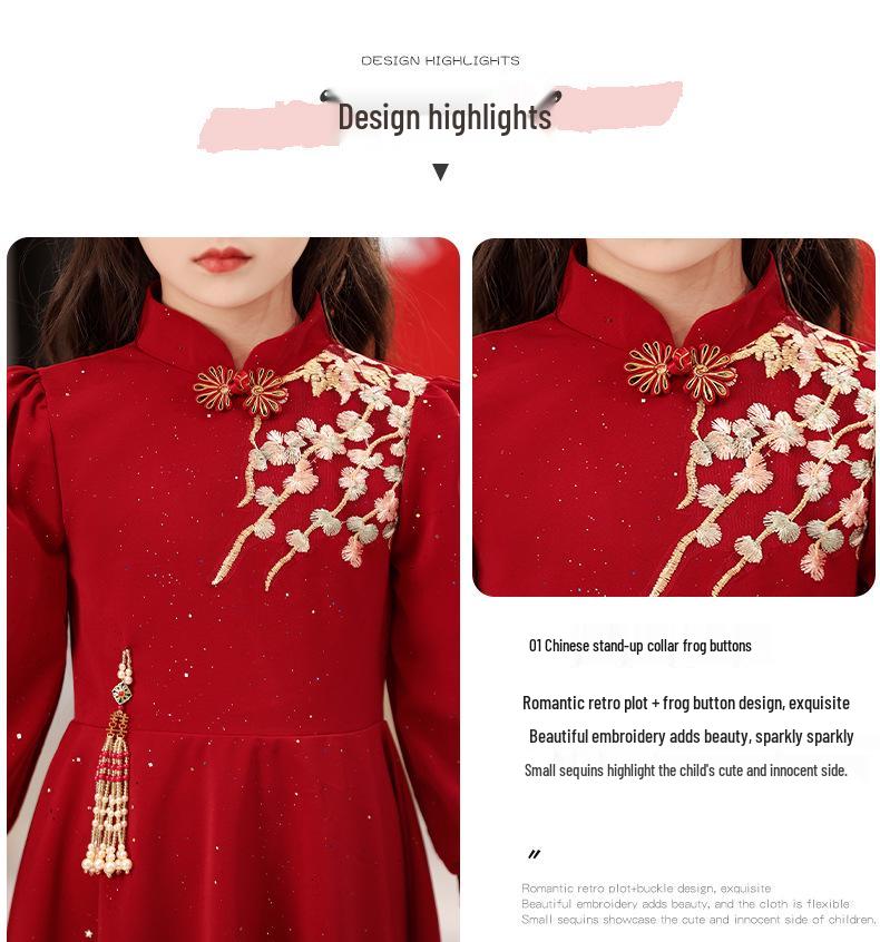 Модное красное новогоднее платье-принцессы для девочек, средний-большой размер, осенне-зимний стиль, как у леди