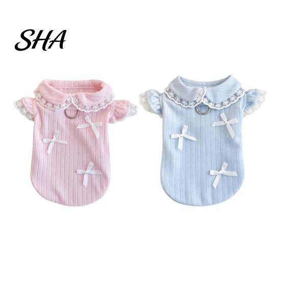 Small Bow Pet Shirt Cute Girl Dog T-Shirt, Sweet Lace Trim with Bowknots, Sweat Absorbent Short Flying Sleeves, Summer Female Outfit for Dogs