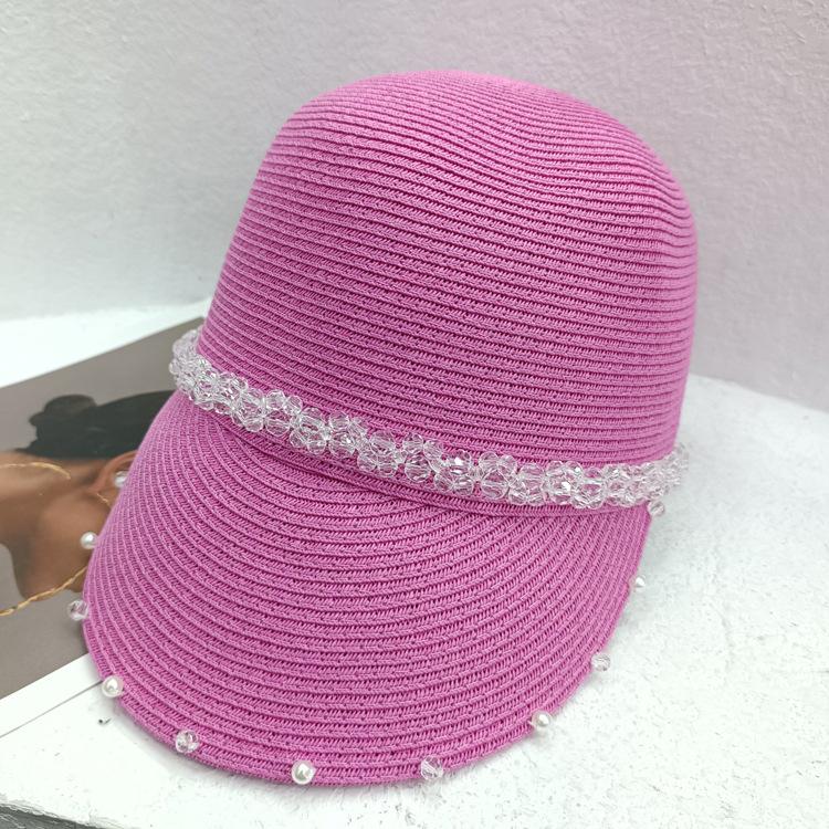 Соломенная шляпа с кристаллами и жемчугом, плетеная с утиным язычком, женская летняя корейская универсальная соломенная шляпа рыцаря, повседневная модная шляпа от солнца