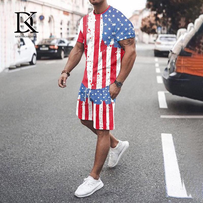 Летний мужской комплект футболок, черно-белый сетчатый 3D-принт, одежда большого размера, трендовый мужской спортивный костюм, футболка для фитнеса, шорты, комплект одежды