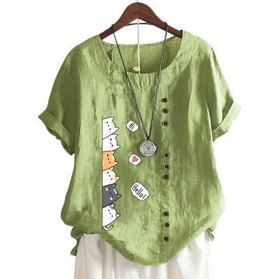 Женский повседневный хлопковый топ с короткими рукавами, 11 яркими цветочными принтами и круглым вырезом