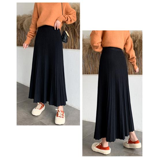 Юбка женская трикотажная Yousheng с высокой талией, однотонная юбка А-силуэта, свободная плиссированная юбка, длинная юбка осень-зима