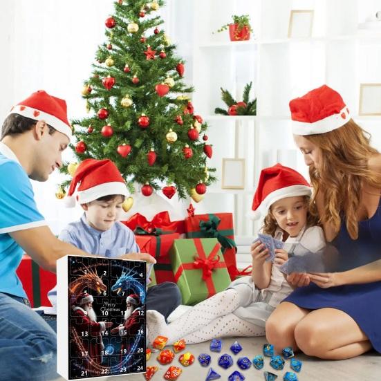 Рождественский адвент-календарь 2024, акриловые игральные кости, украшения, 24-дневный календарь обратного отсчета, набор разноцветных многогранных игральных костей