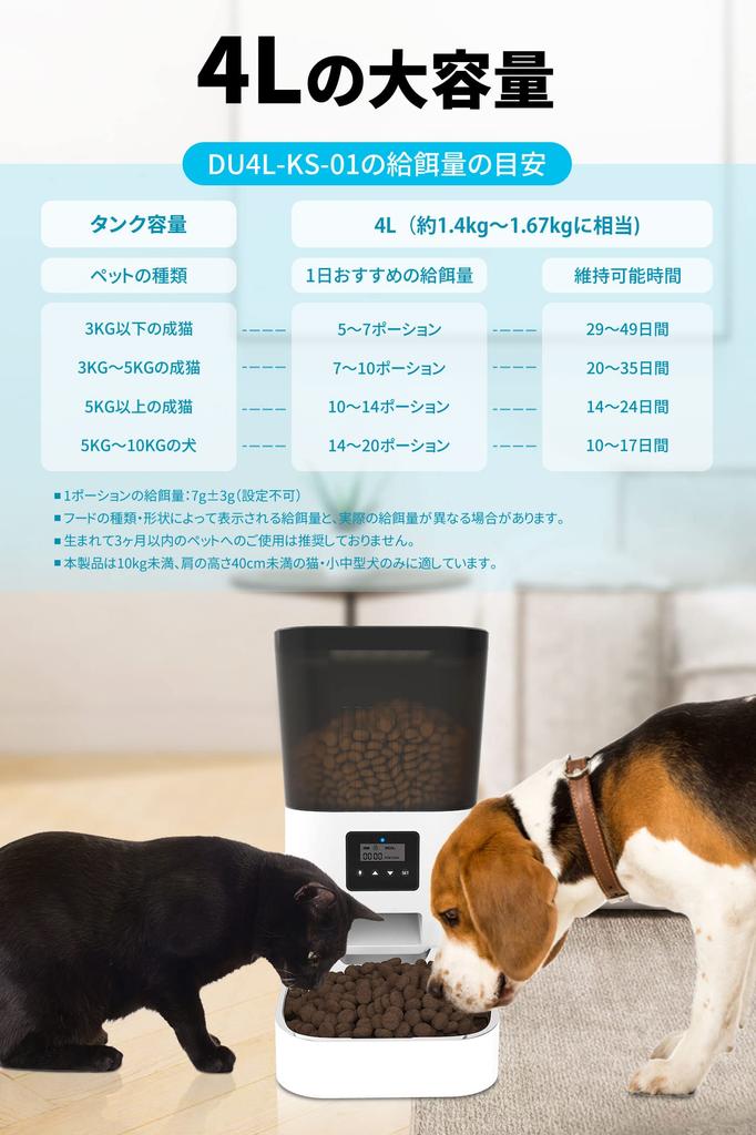 LINECY Автоматическая кормушка для кошек и мелких и средних пород 4 л Большая порция фиксированное автоматическое питание таймер прозрачная легко проверить остаток корма