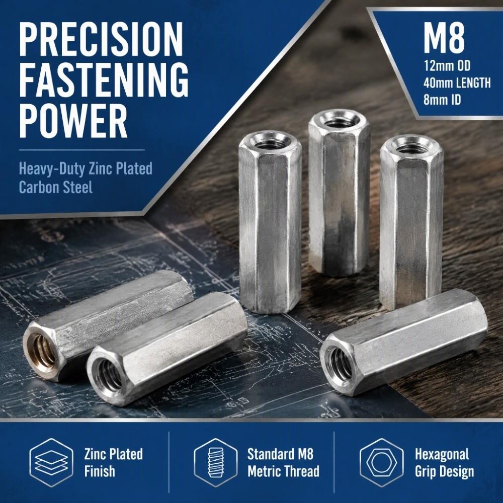 10pcs Straight Fitting Hex Coupling Nut Zinc Plated Hexagonal Sleeve Nut For Machinery Industry