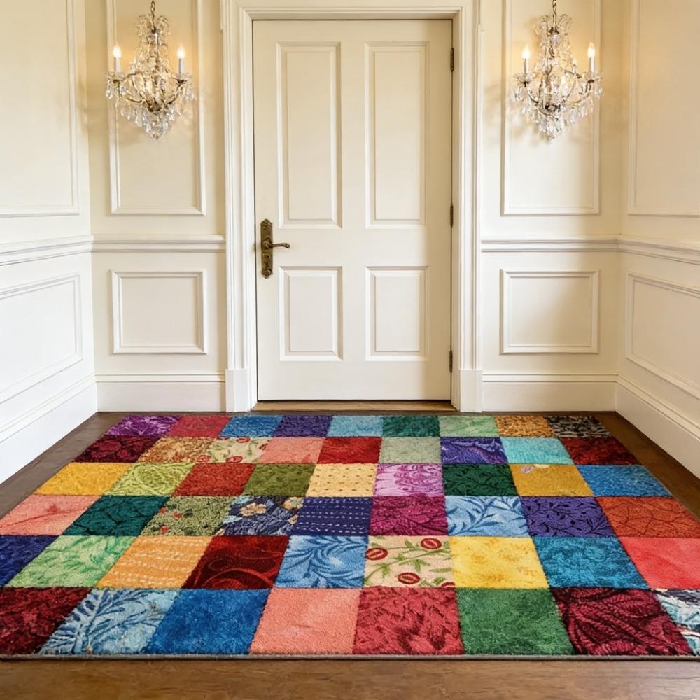 Large Patchwork Rug, Jumbo Non‑Slip Machine Washable Stain‑Resistant Mat for Under Bed Bedroom Hallway Outdoor Use