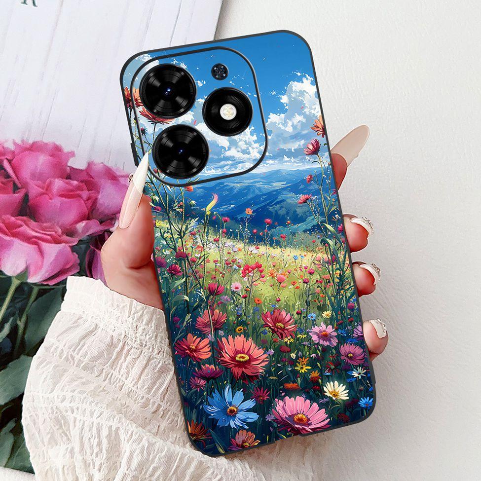 Для Tecno Spark Go 2024 BG6 Задняя крышка Для Tecno Spark Go 2024 Чехол Модный Роскошный Цветы Милый Мультяшный Кот Ударопрочный Силиконовый