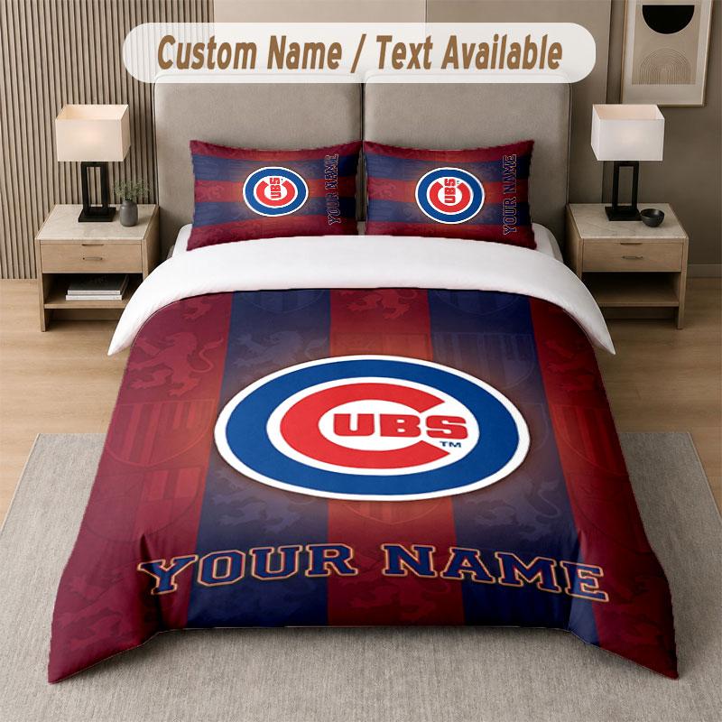 Постельное белье на заказ, узор Chicago Cubs, печать имени/текста, 1 пододеяльник + 2 наволочки, домашний текстиль