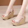 Fashion Small Size 32-43 Fashion Soft Leather Sandals Women's High Heels Shoes Summer 2025 Thick Platform Ladies Wedges Sandals Office