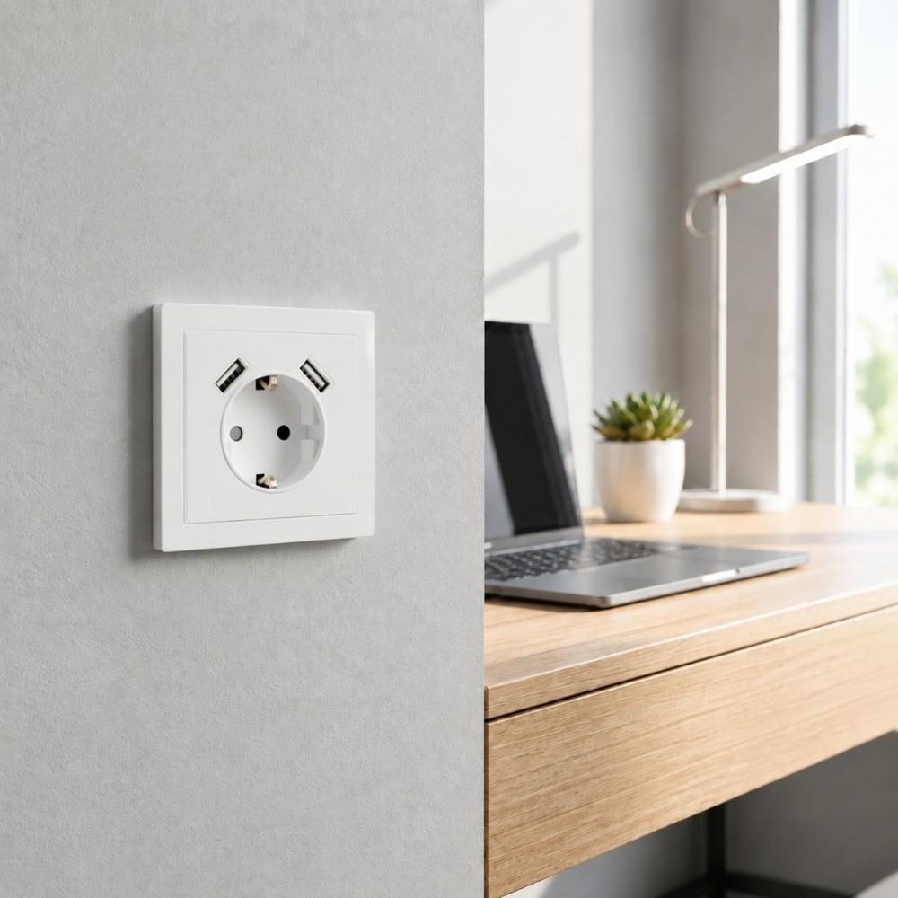 EU Standard Schuko Socket with USB 5V 2A USB Charger Power Socket Power Wall Outlet Office Use