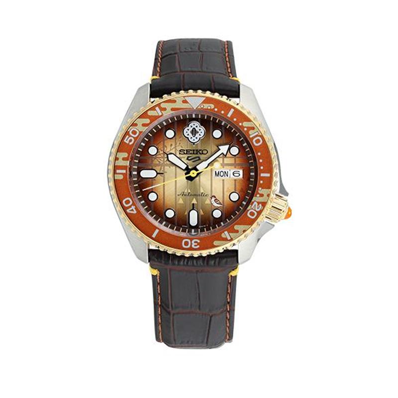 Seiko 5 Часов-Коллаборация Demon Slayer из Нержавеющей Стали Зеницу Агацума Механические Часы IP Версия Механический Механизм Кожаный Ремешок SRPJ24K1