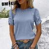 Женская мода Повседневный досуг Лето Однотонный принт Короткий рукав Круглый вырез Блузки и рубашки