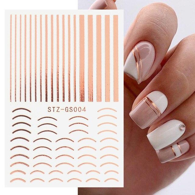 Abstract Line DIY Nail Stickers for Women Girls Nail Art Decorations Rose Gold Spring 3D Sliders for Manicure Nail Polish Decals
