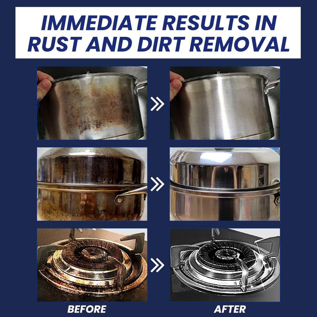 Паста для чистки нержавеющей стали 100 г с губкой. Чистящее средство для кухонных плит и посуды от стойких пятен и пригоревших остатков. Полироль для металла для кастрюль и сковородок.