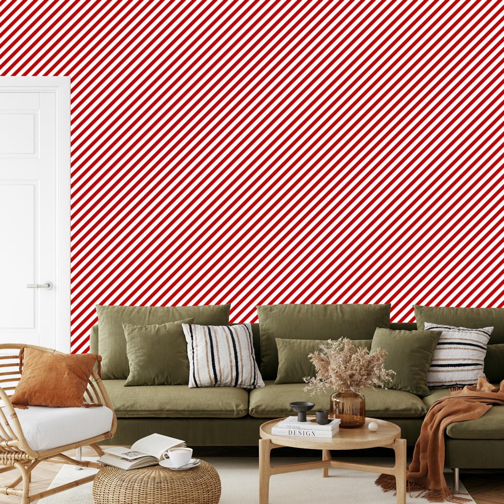 Christmas Coral and Red Stripes Wallpaper for Living Room and Bedroom 50x1000