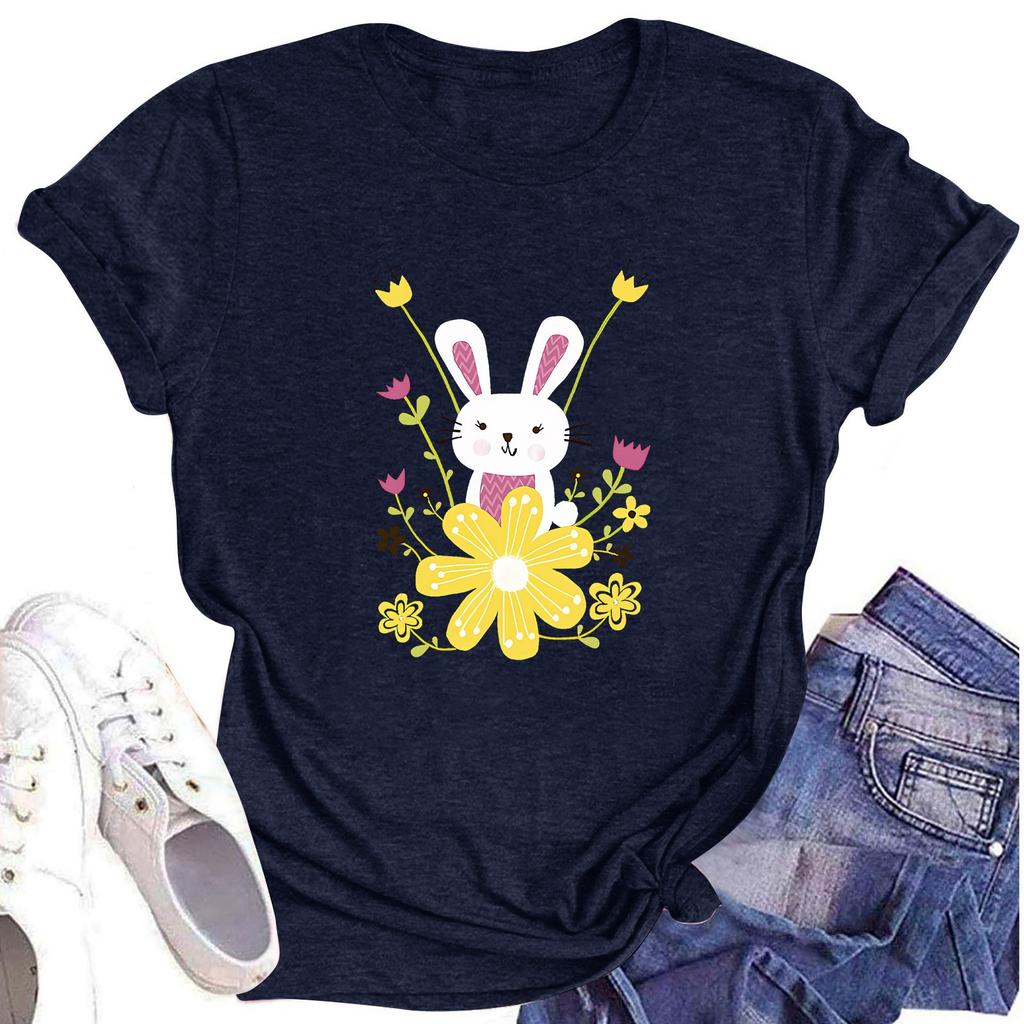 Женская повседневная футболка с коротким рукавом и круглым вырезом с пасхальным принтом