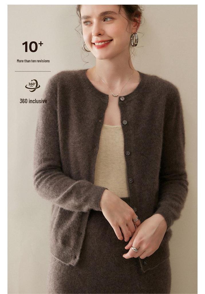 2026 Spring/Autumn Women's Baby Cashmere Round Neck Loose Knit Cardigan Sweater