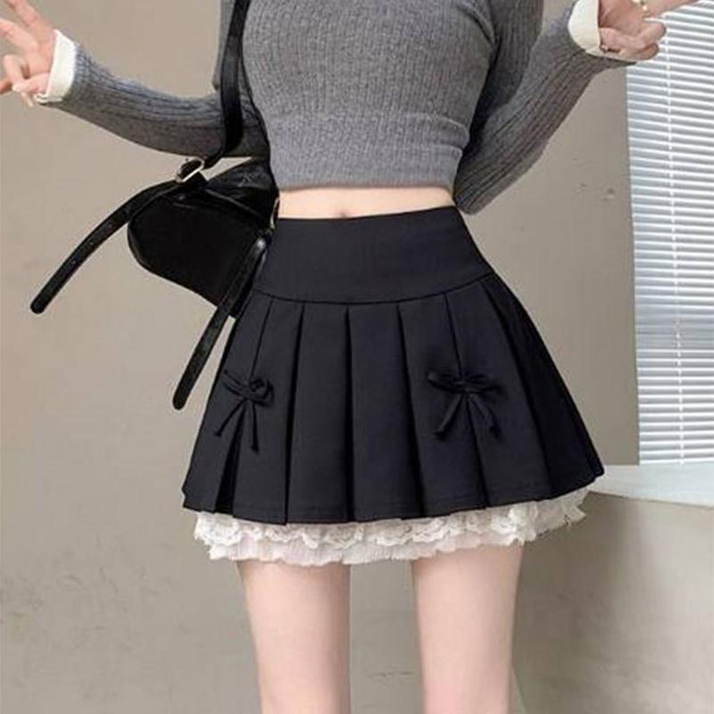 Юбка-плиссе для девочек, серая кружевная мозаика, А-силуэт, короткая юбка, юбка-бантик с высокой талией для девочек из группы Minority Spice Girls, элегантная короткая юбка