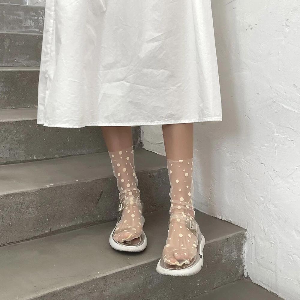 Sweet Transparent Women Mesh Chiffon Tulle Socks Dress Hosiery Nylon Dot Socks