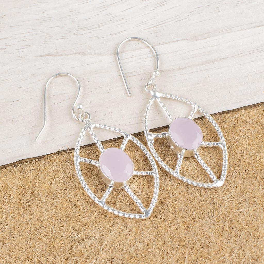 Серьги с розовым халцедоном, Ювелирные изделия из стерлингового серебра 925 пробы ручной работы, Дизайнерские серебряные серьги, Подарок для сестры