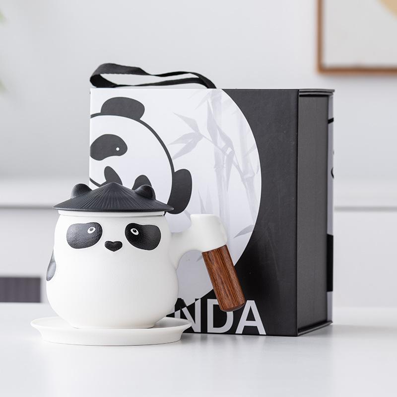 Подарочная коробка с пандой, чайная кружка, креативная керамическая чашка для разделения чая с крышкой, офисный подарок, чашка для воды с фильтром