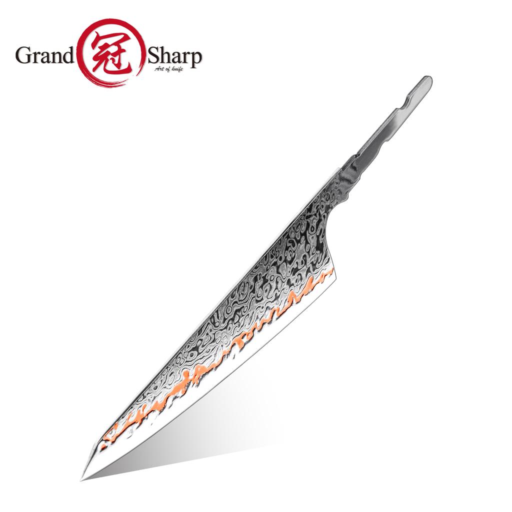 Grandsharp Клинок для ножа DIY 55 слоев Дамаск 10Cr15CoMov сталь V-образная заточка Клейкий нож Изготовление Острый клинок без рукояти