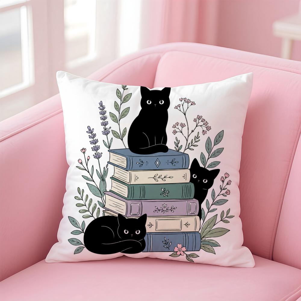 Подушка с принтом черных кошек с книгами, короткий плюш, мягкая, двусторонняя, для дивана, спальни, домашний декор, подарок
