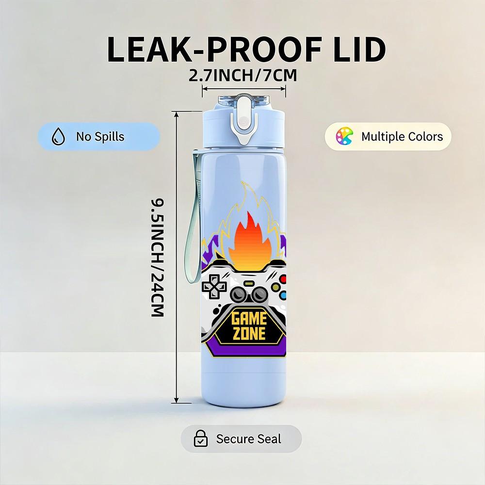 1PC Game Controller Fire Gaming Print 750ml Color Plastic Sports Water Bottle Leakproof Flip Straw Lid Suitable for Sports Office Home Use