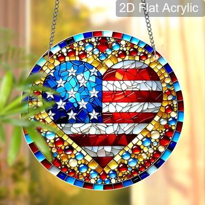 Акриловый Suncatcher в виде сердца с флагом США, витражный эффект, подвесное украшение на окно, патриотический декор для дома